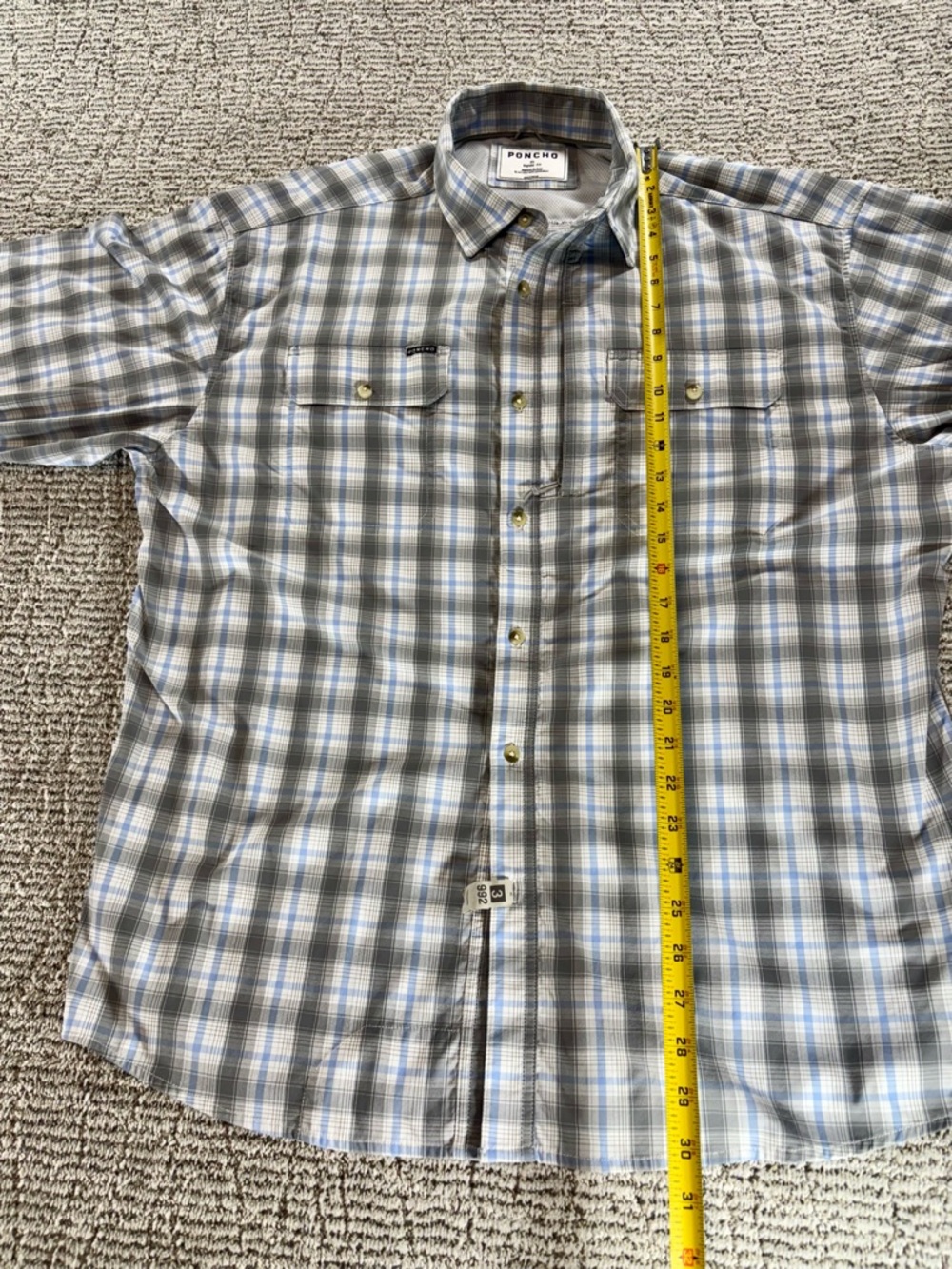 Poncho Men’s XL The Original Regular Fit Blue-Grey Plaid Button Down Shirt - Picture 10 of 13